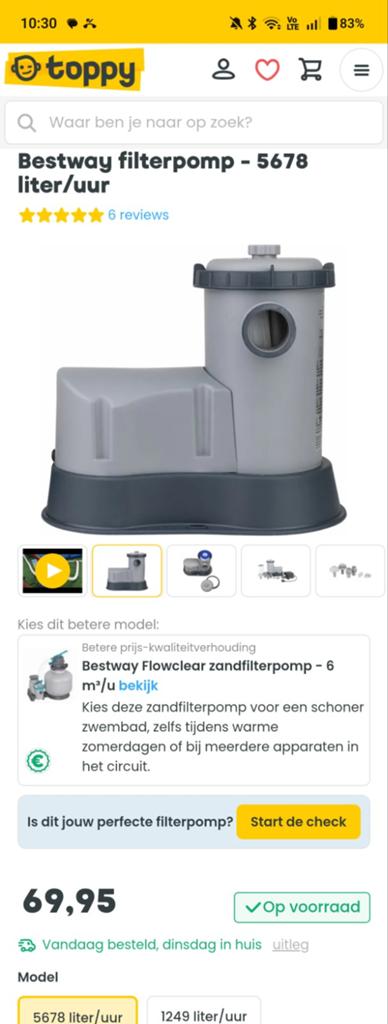 Bestway Filterpomp 5678l/min nieuw nooit gebruikt, Ophalen