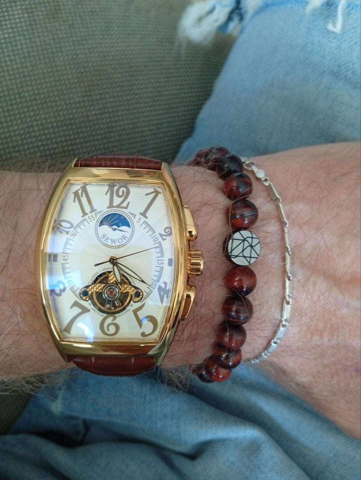 Montre automatique pour homme avec magnifique bracelet en pe, Autres marques, Enlèvement ou Envoi, Cuir, Acier