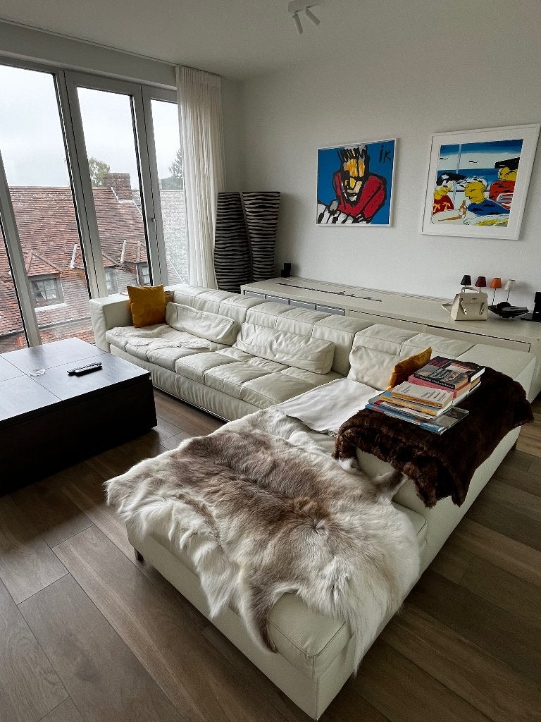Zetel leder wit, Huis en Inrichting, Ophalen, Hoekbank, Leer, Zo goed als nieuw