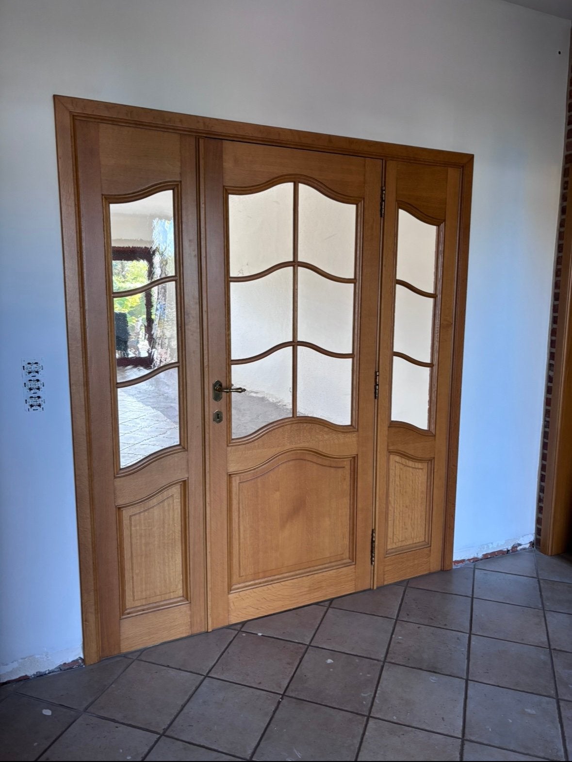 Massief eiken binnendeur met glas – 185 x 210 cm – compleet, Ophalen, Zo goed als nieuw, Glas, Binnendeur