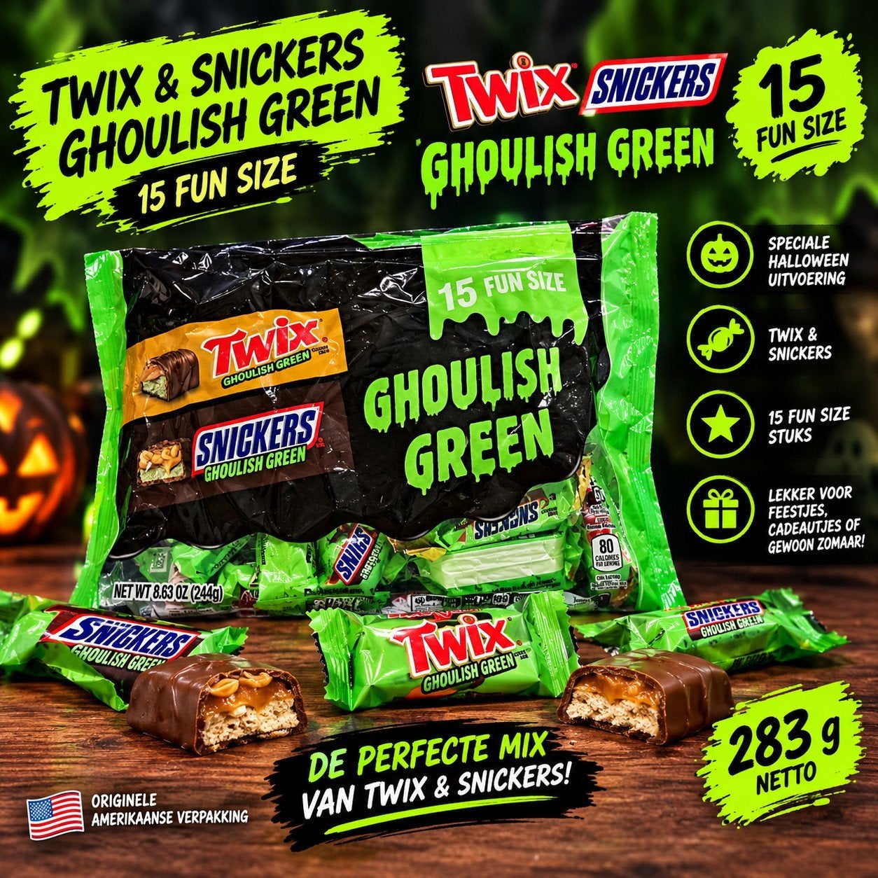 Twix & Snickers Ghoulish Green  – 15 Fun Size – Limited, Enlèvement ou Envoi