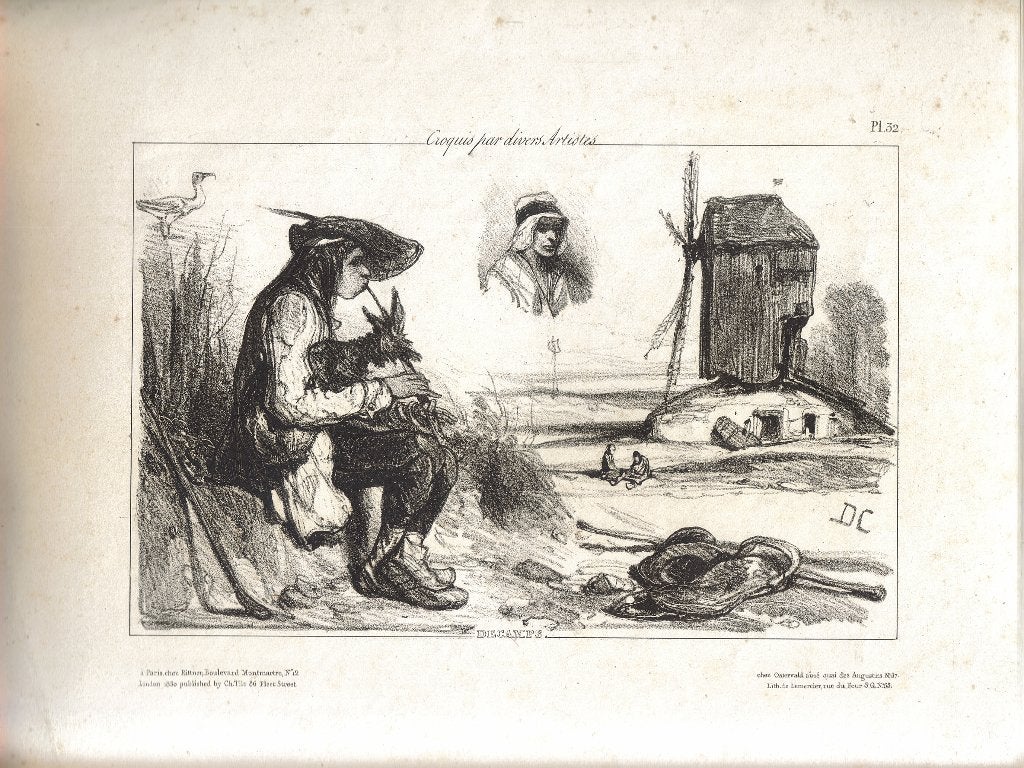 Alexandre-Gabriel Decamps litho "Croquis par Divers Artistes, Antiek en Kunst, Kunst | Litho's en Zeefdrukken, Origineel, Ophalen