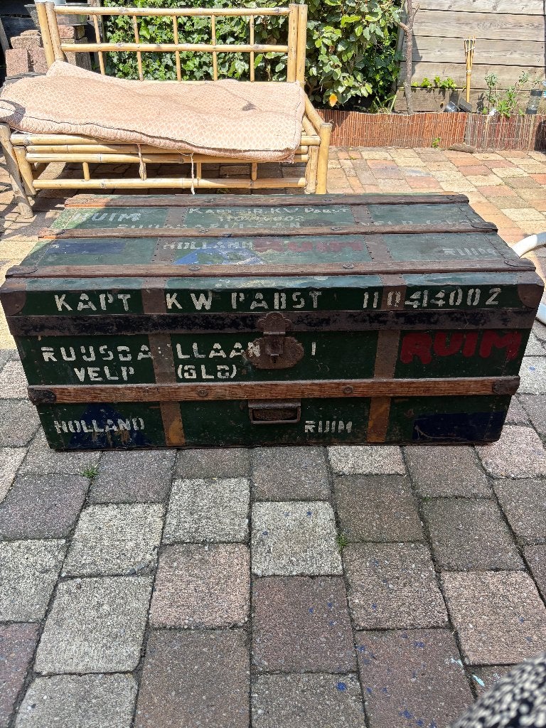 Gave hutkoffer/ kist, antiek met opschriften, Ophalen