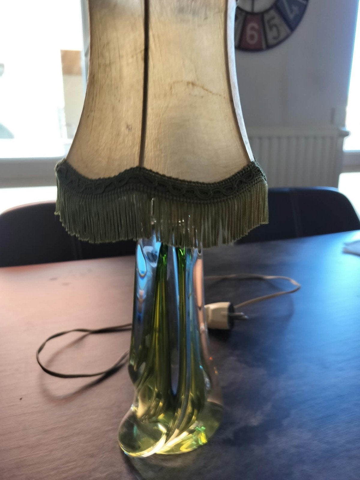 Originele Val Saint Lambert kristallen tafellamp Vintage, Huis en Inrichting, Gebruikt, Overige merken, Groen, Nachtlamp