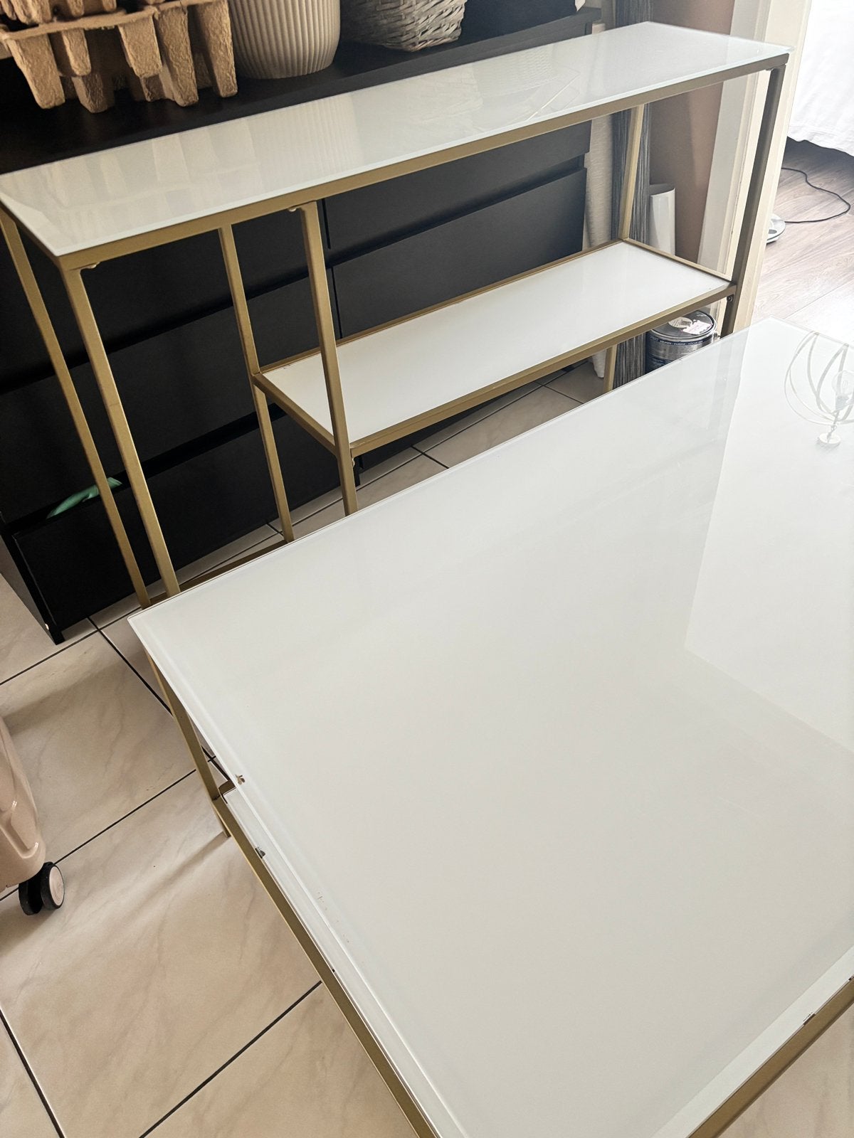 Salontafel+wandconsole Te koop! 110€ samen, anders 60€stuk., Verre, 50 à 100 cm, 100 à 150 cm, Enlèvement