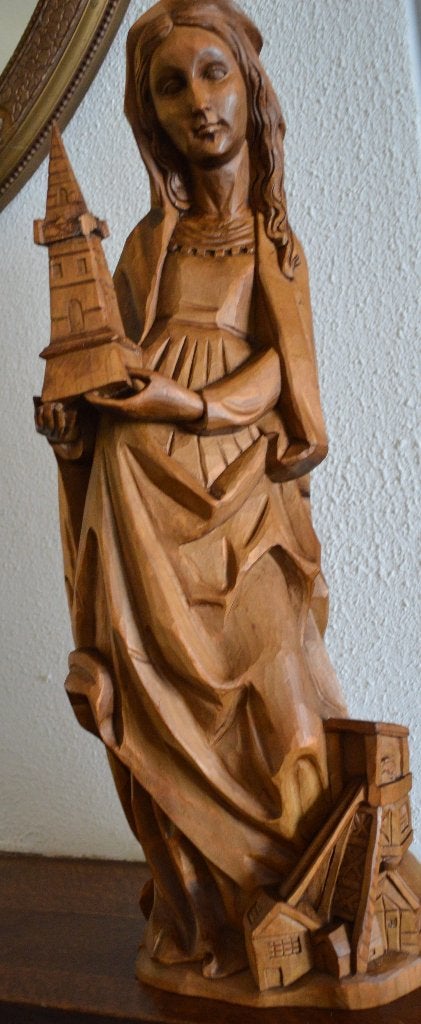 Houten St Barbara met mijntoren, Duitsland 54 cm, Antiek en Kunst, Antiek | Religieuze voorwerpen, Ophalen of Verzenden