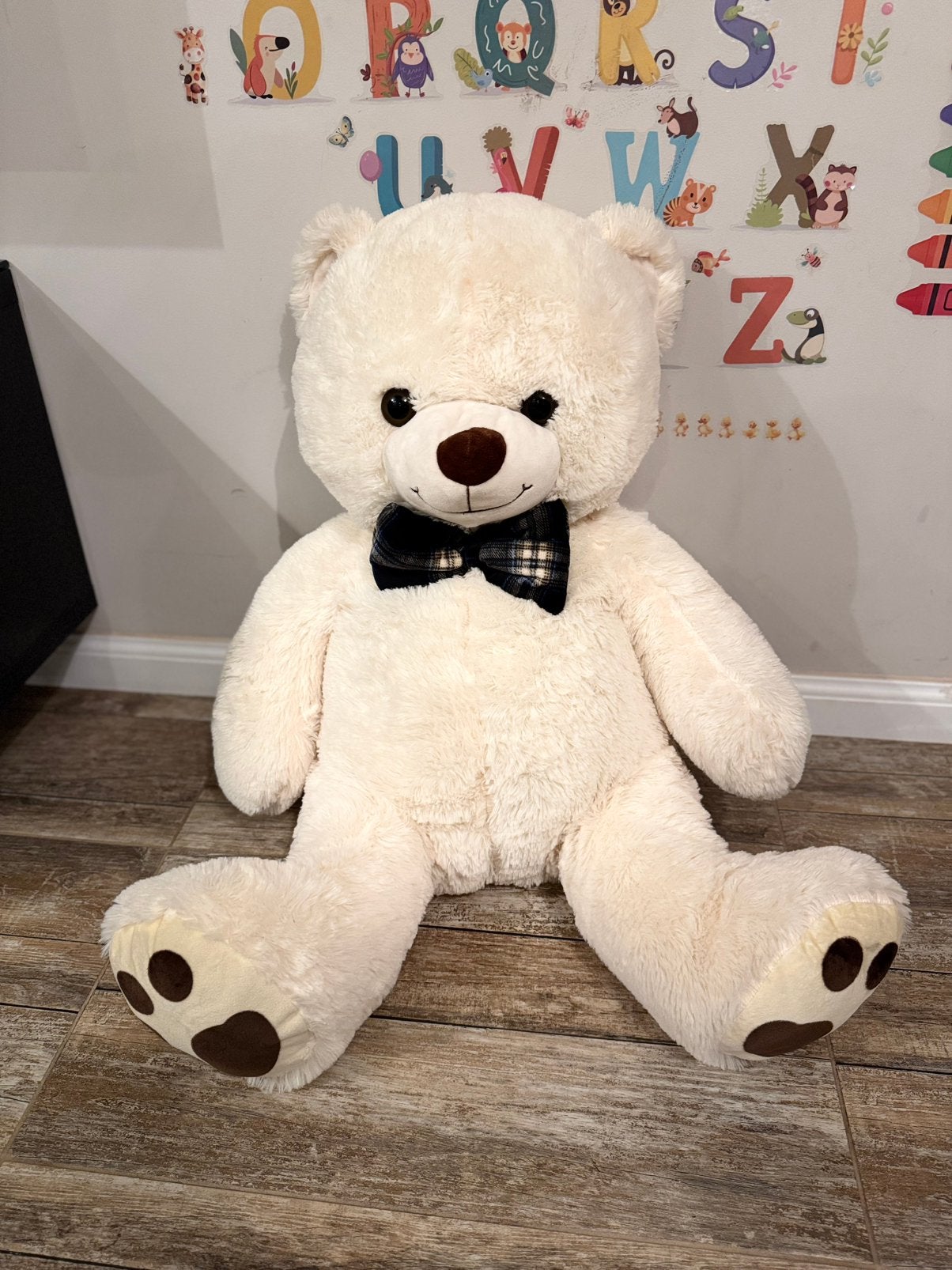 Ours en peluche blanc cassé 60 cm position assise, Kinderen en Baby's, Ophalen, Zo goed als nieuw, Wit, Beer