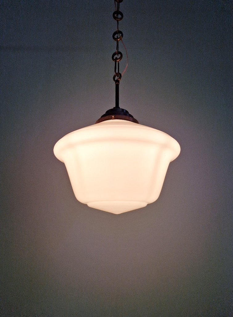 Grande suspension Art Déco en opaline blanche, 1930, Enlèvement ou Envoi