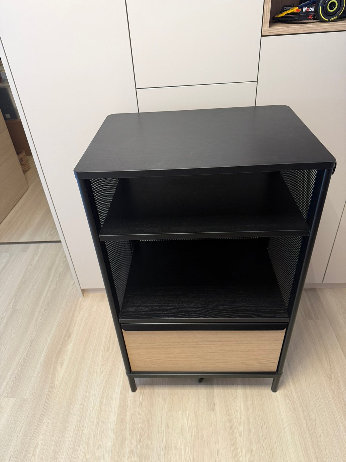 Meuble de rangement IKEA BEKANT avec tiroir – Noir et chêne, Ophalen, Zwart, Zo goed als nieuw, Industrieel