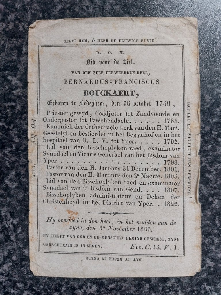 Zeer oud bidprentje - doodsprentje priester, Collections, Envoi, Image pieuse