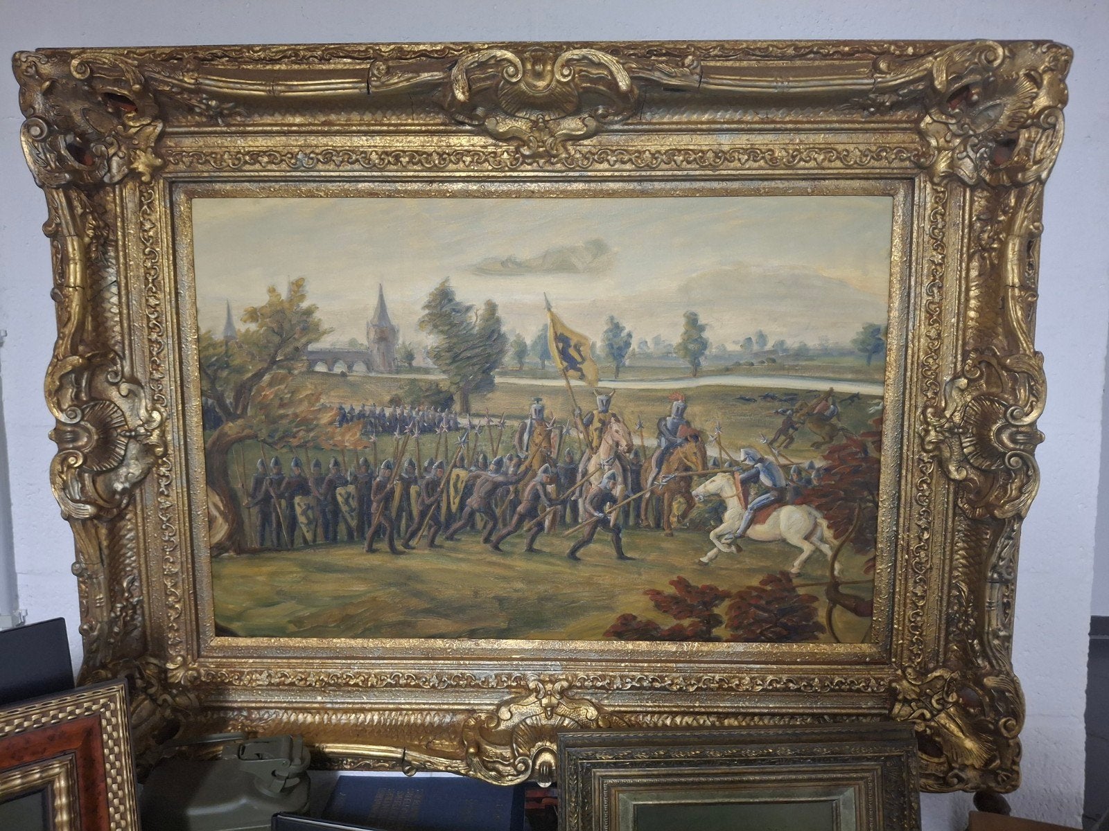 Imposant schilderij Guldensporenslag, Ophalen