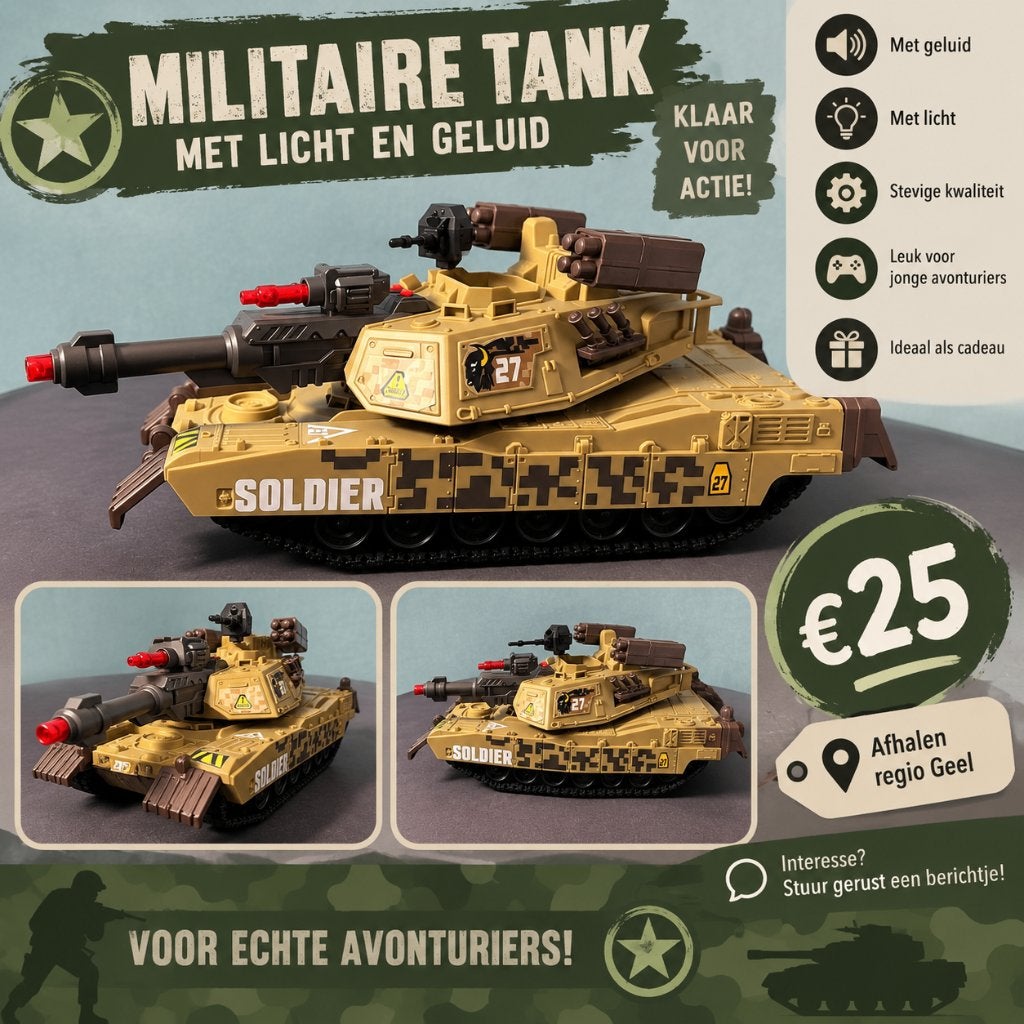 Grote militaire speelgoedtank met licht & geluid, Enlèvement, Comme neuf