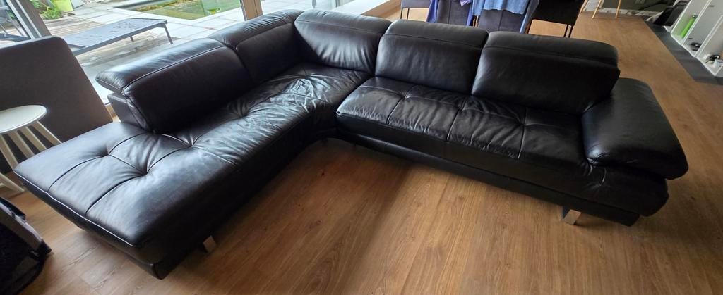 Zwart leder salon Natuzzi, Huis en Inrichting, Ophalen, Zo goed als nieuw, Leer, Modern