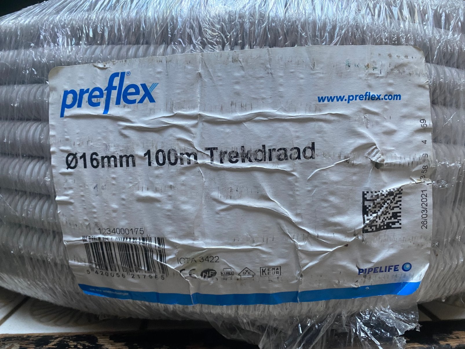 Tube flexible Preflex 16 mm avec fil de traction - 100 m, Enlèvement, Comme neuf