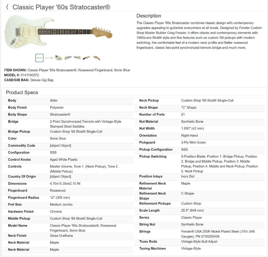 Fender Classic Player ’60s Stratocaster Sonic Blue, Ophalen of Verzenden, Gebruikt, Solid body, Fender