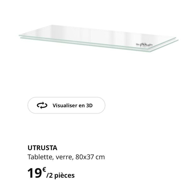 ikea Utrusta tablettes en verre 80x37 lot de 2 pièces, Maison & Meubles, Autres types, Démontable, Comme neuf, Enlèvement