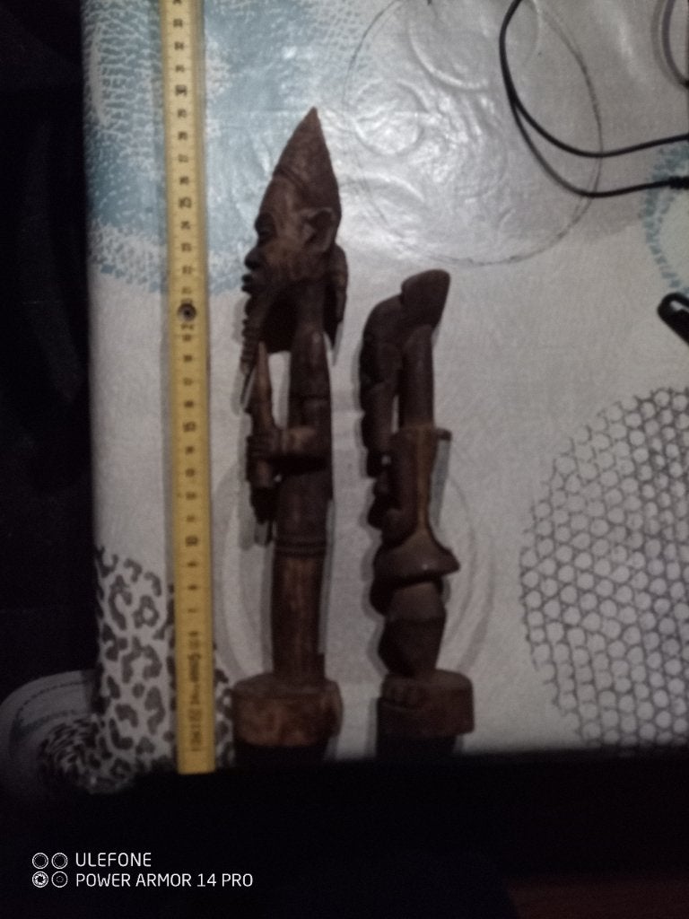 Standbeeld van SECUFO & YEROUBA, Hout, Afrika, Ophalen of Verzenden, 25 cm