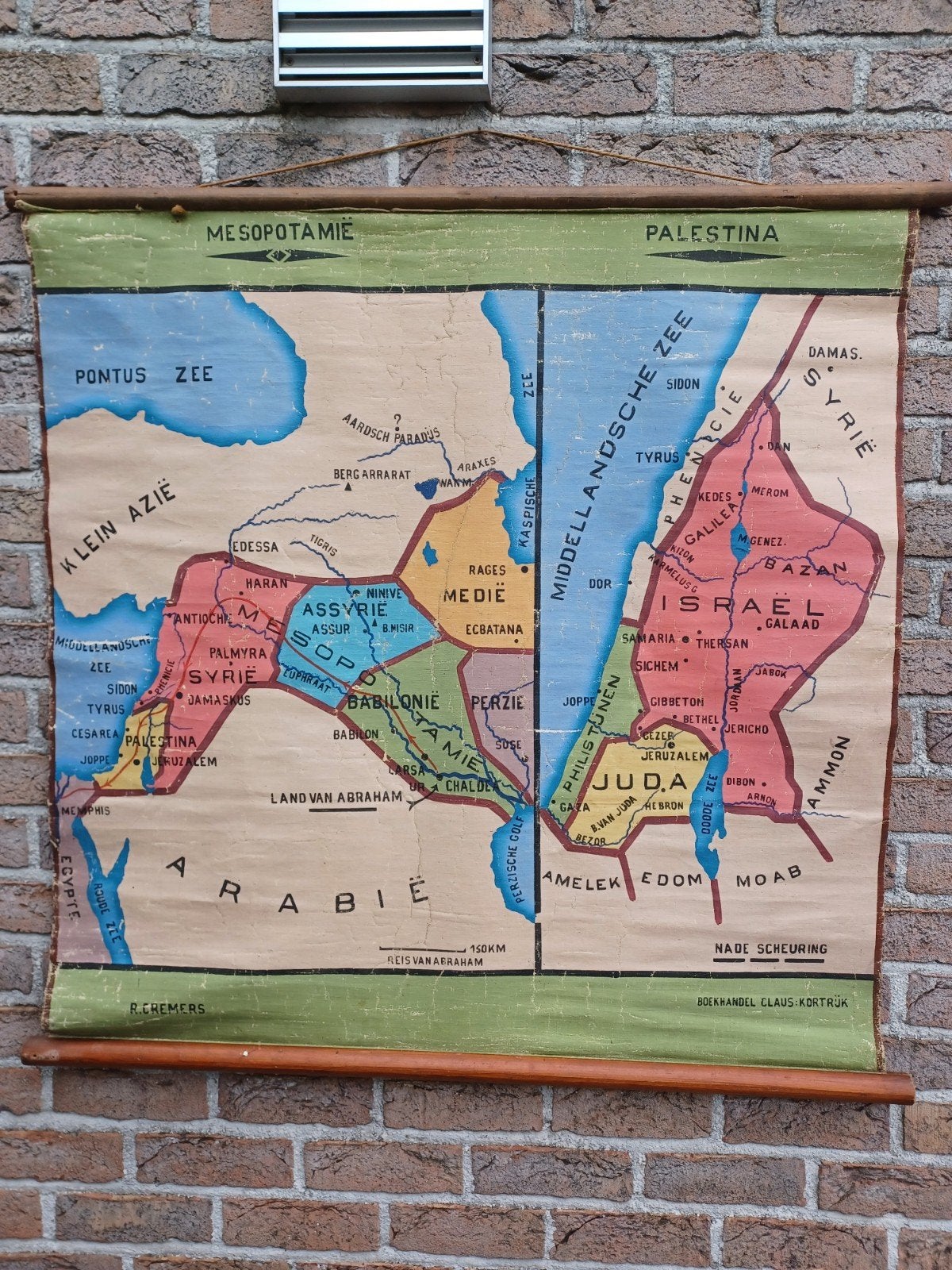 Antieke schoolkaart Mesopotnanie, Palestina, Ophalen of Verzenden