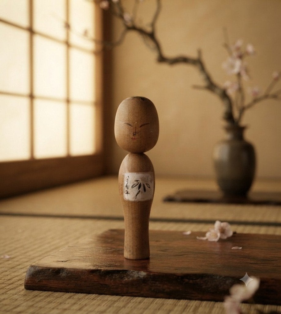 Ingetogen vintage kokeshi, Antiek en Kunst, Hout, Verzenden, Japan, Meerkleurig