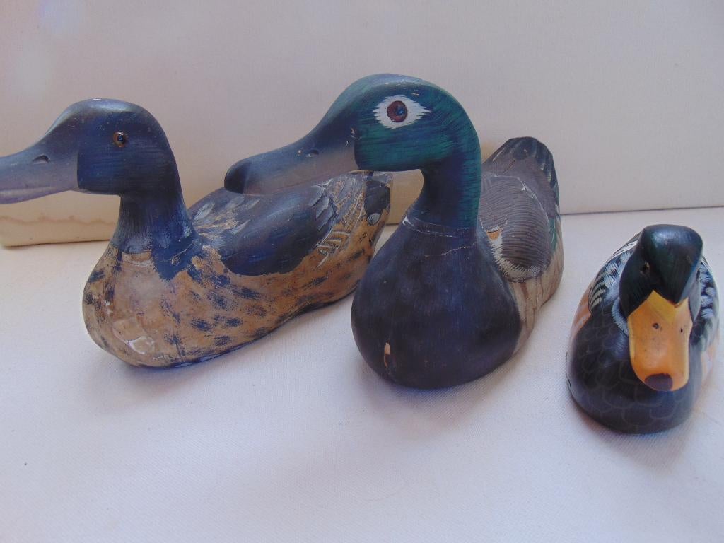 3 Decoratieve houten eenden 80/90s, Huis en Inrichting, Hout, Gebruikt, Meerkleurig, Overige stijlen