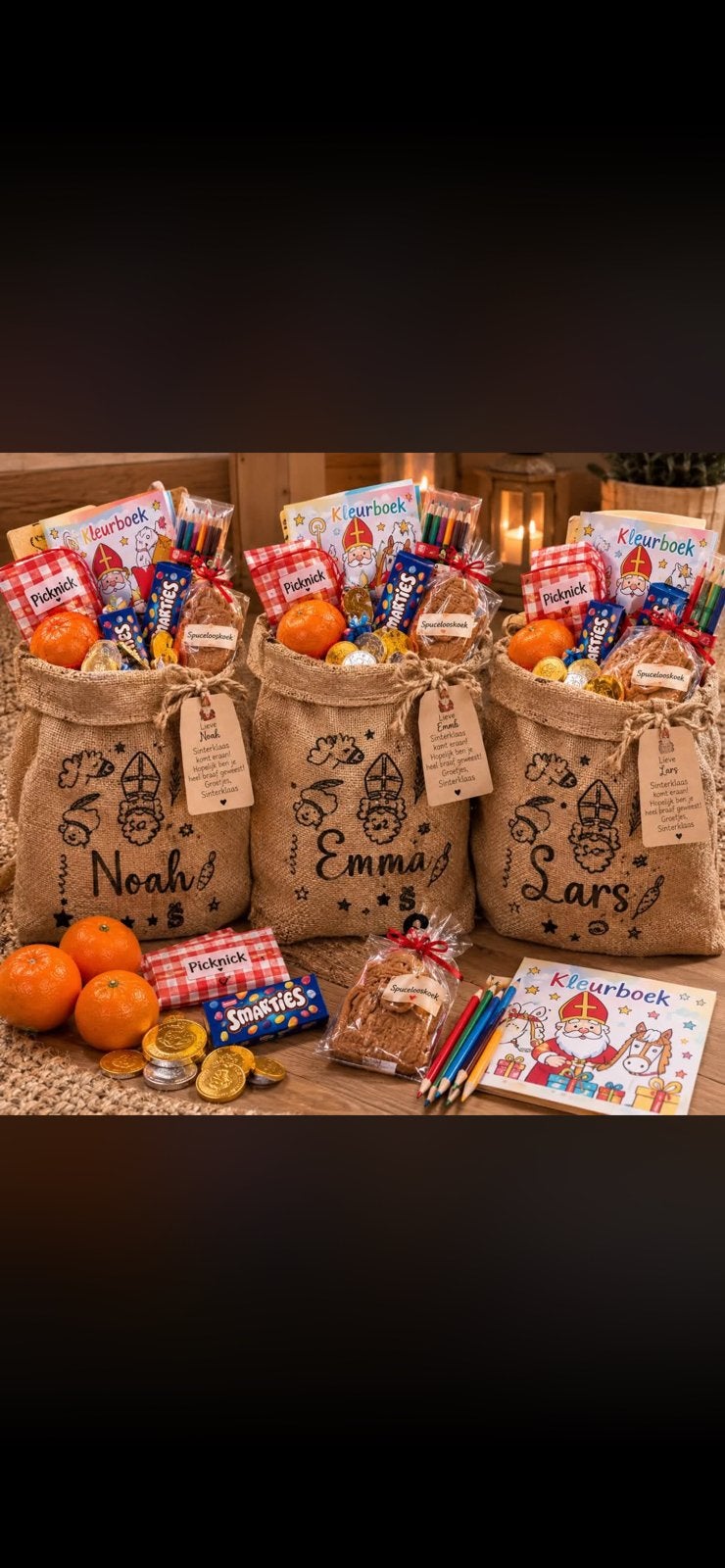 Gepersonaliseerde sinterklaas zakken en zwarte piet mutsen, Hobby en Vrije tijd, Ophalen, Nieuw
