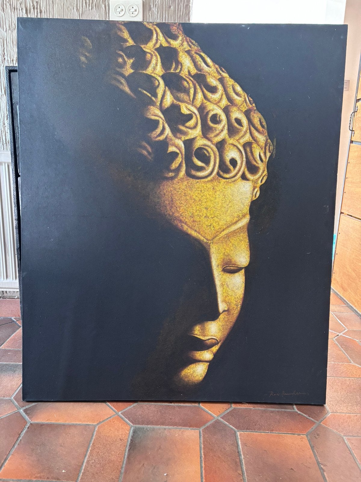 Grand tableau contemporain Bouddha signé – 100 X 120 cm, Antiquités & Art, Art | Peinture | Moderne, Enlèvement ou Envoi, Bois