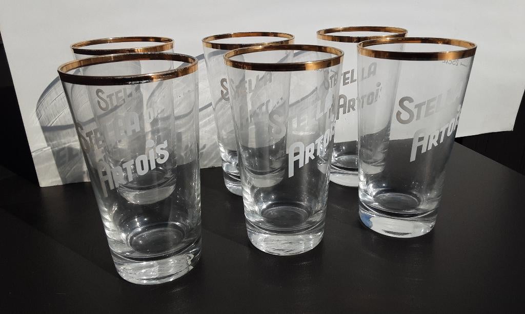 Bierglazen Stella boerkes , origineel logo in email , nieuw, Verzamelen, Ophalen of Verzenden, Nieuw, Bierglas