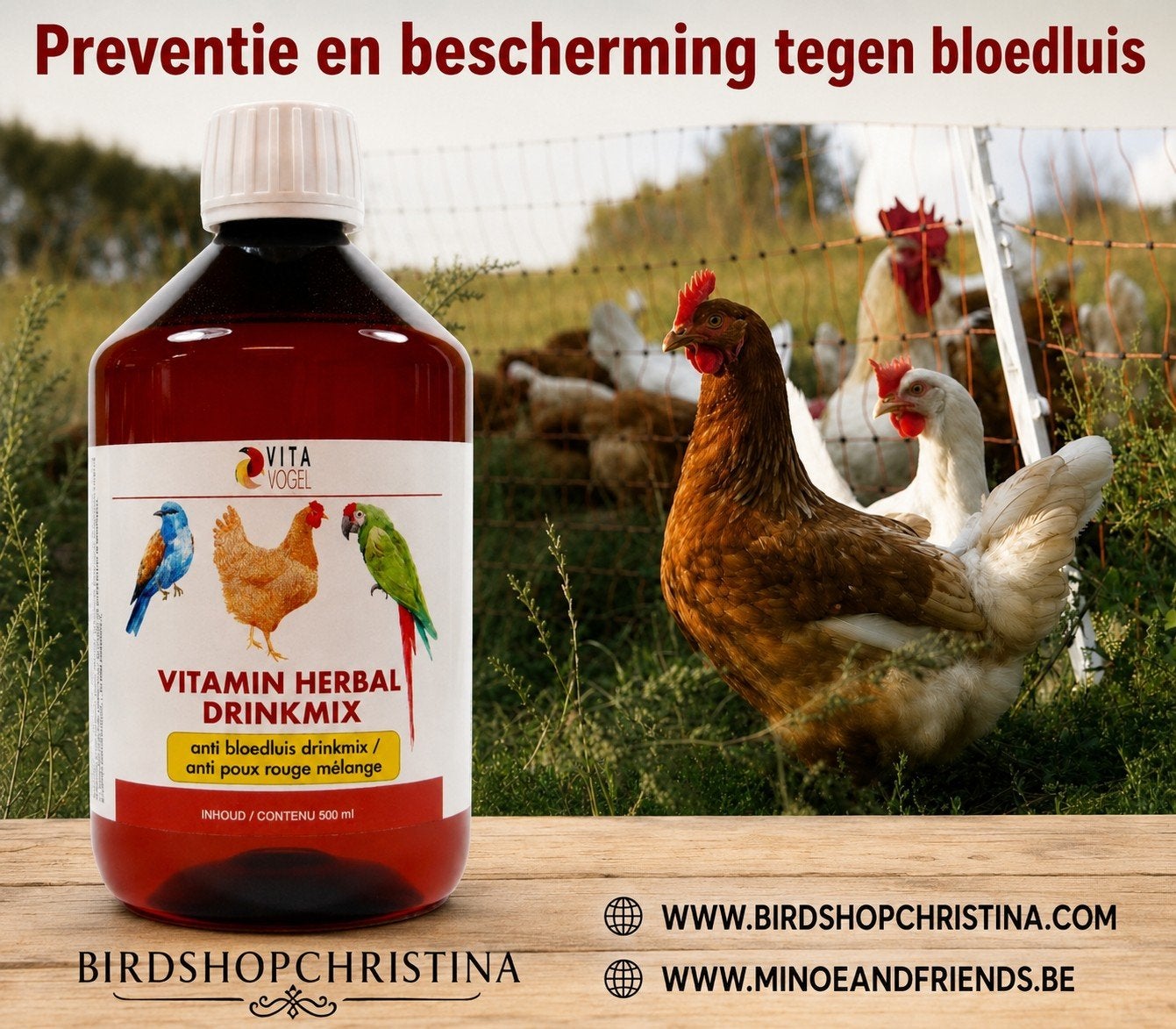 Vitamin Herbal Drinkmix 500ml (Anti Bloedluis) Vita vogel, Dieren en Toebehoren, Ophalen, Nieuw, Overige typen