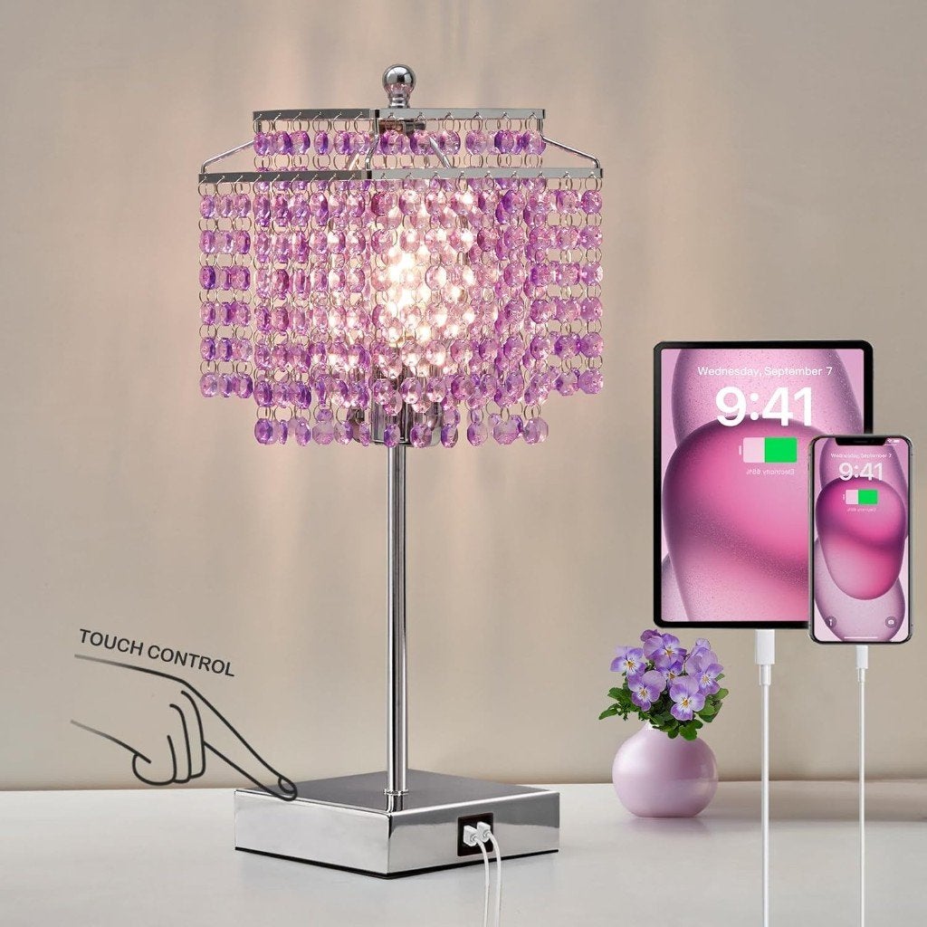 Lampe de table tactile en cristal avec ports USB – GyroVu, Neuf, Avec prise, Vintage, Enlèvement ou Envoi
