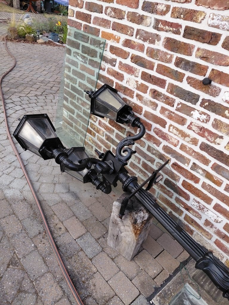 Gietijzeren Lantaarnpaal 2m10 hoog ,95kgr fond met 3 lampkop, Tuin en Terras, Ophalen, Staal, Minder dan 50 watt, Staande lamp