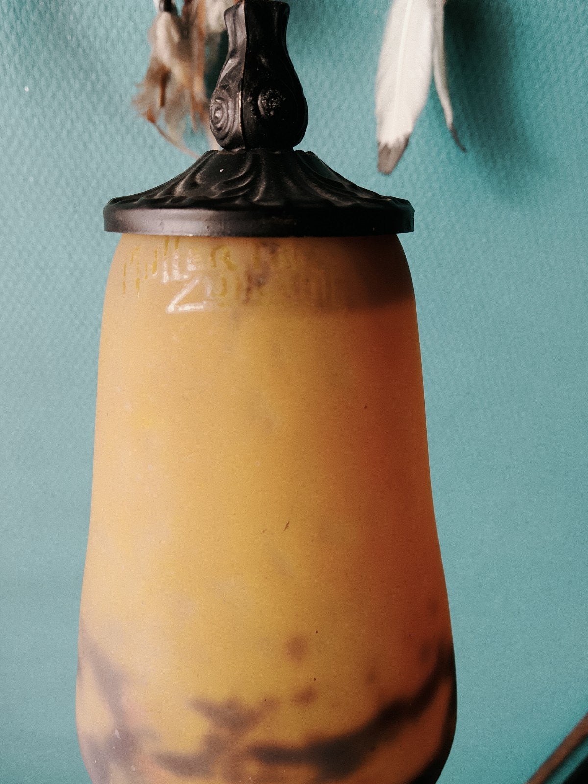 Grande Lampe Art Déco 45 cm – Pâte de verre signée Muller Fr, Enlèvement ou Envoi