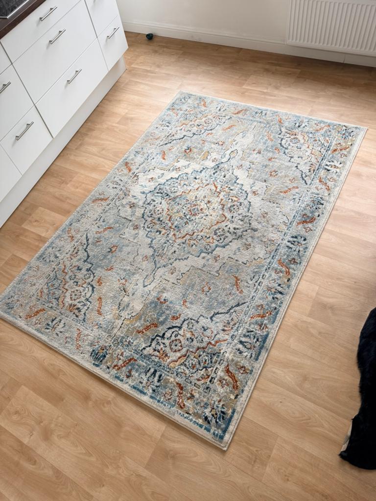 Tapijt / vloerkleed in goede staat – modern vintage design, Ophalen, Zo goed als nieuw, Blauw