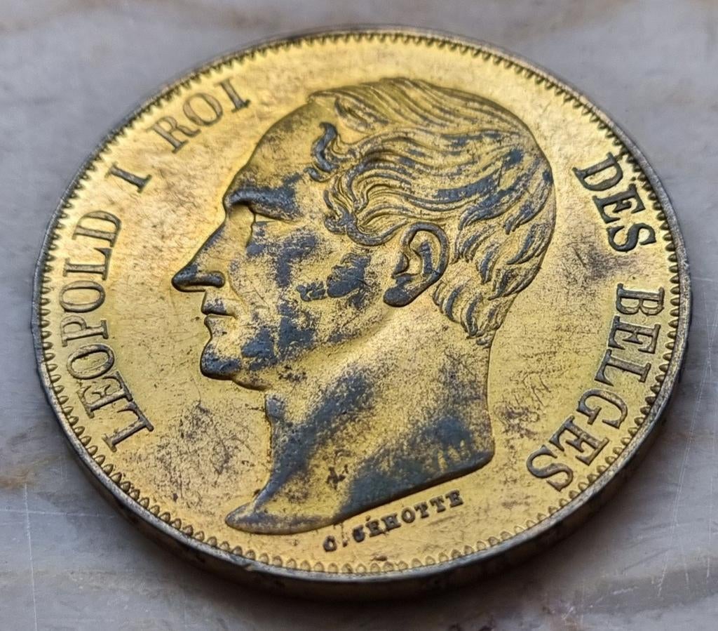 Proefslag 5 Francs 18(47) Leopold I / Zeer zeldzaam !!, Ophalen of Verzenden, Verguld, Losse munt