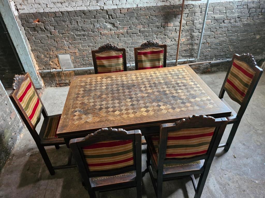 Met de hand gemaakte antieke  tafel en 6 stoelen, Antiek en Kunst, Antiek | Meubels | Kasten, Ophalen
