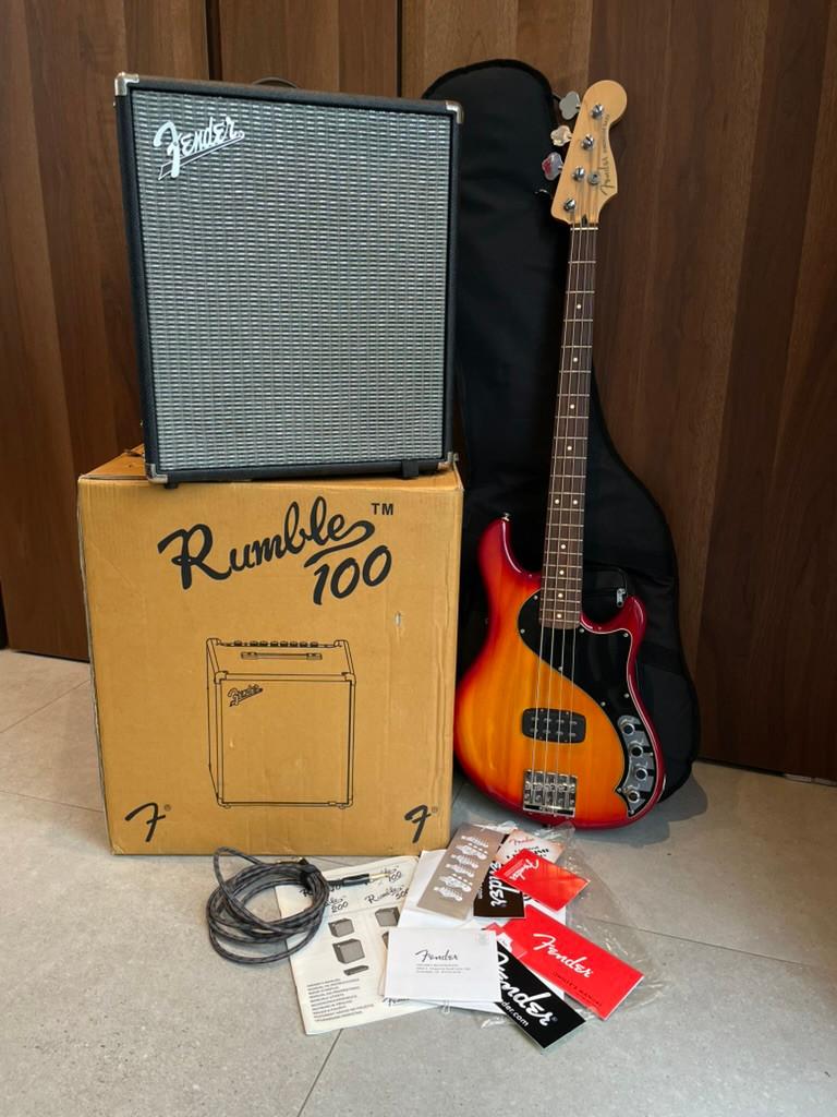 Fender Dimension Bass + Fender Rumble 100 versterker, Ophalen, Zo goed als nieuw, Basgitaar, 100 watt of meer