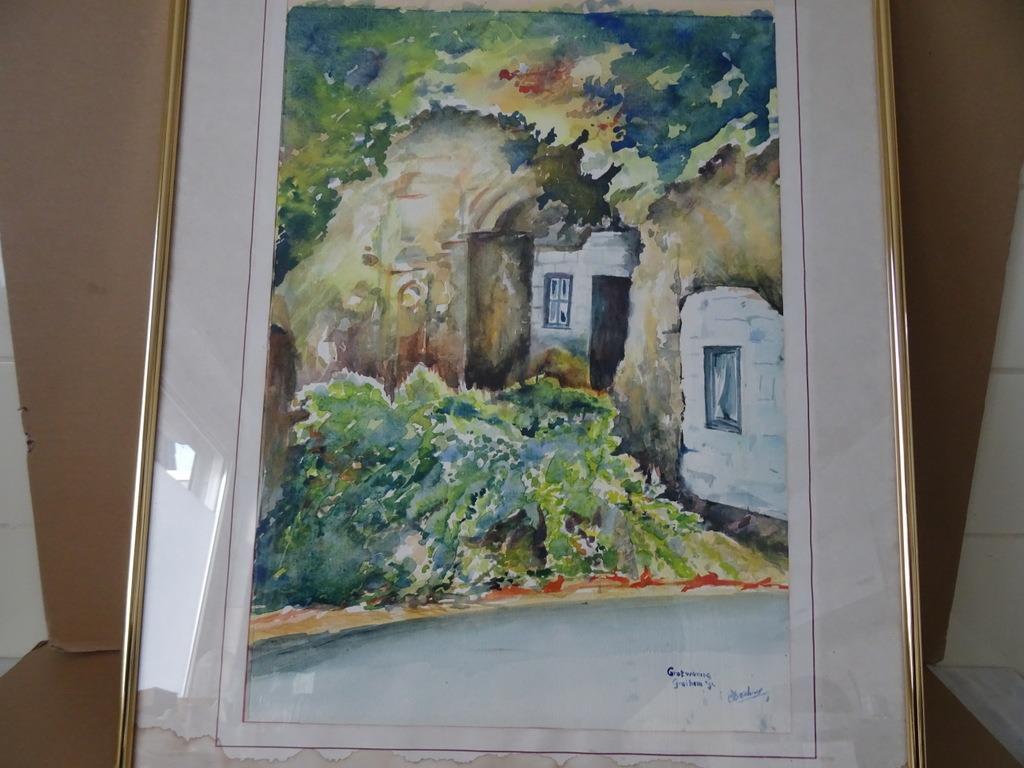 Peinture aquarelle Maison troglodyte Geulhem '92 51x86cm, Enlèvement ou Envoi