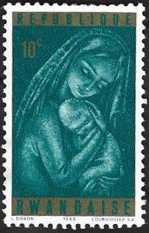 1 Postzegel Rwanda 1965 Kerstmis Madonna, Enlèvement ou Envoi, Non oblitéré, Autres thèmes