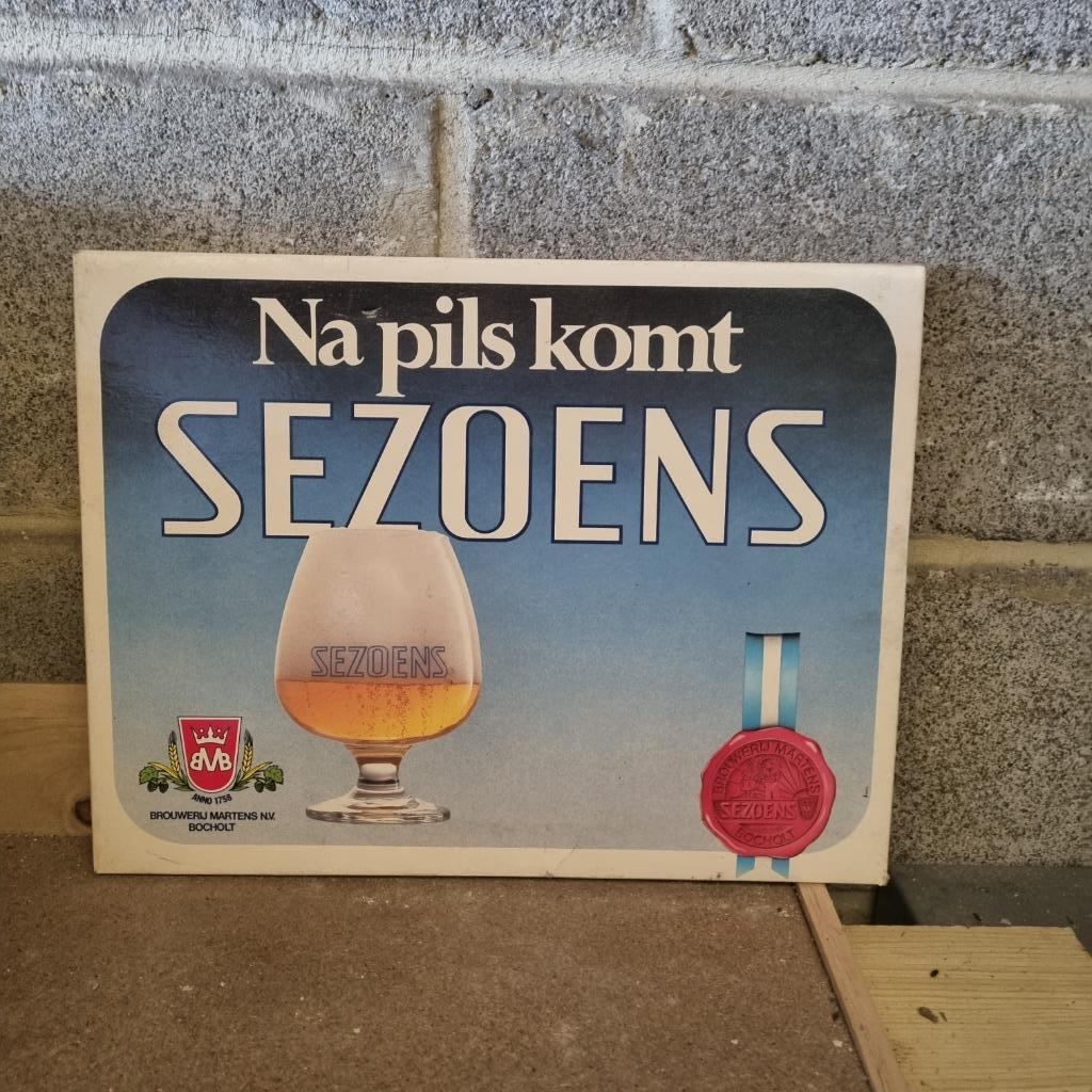 Publicité Sezoens (modèle 1), Verzamelen, Ophalen of Verzenden, Gebruikt, Reclamebord, Plaat of Schild, Overige merken