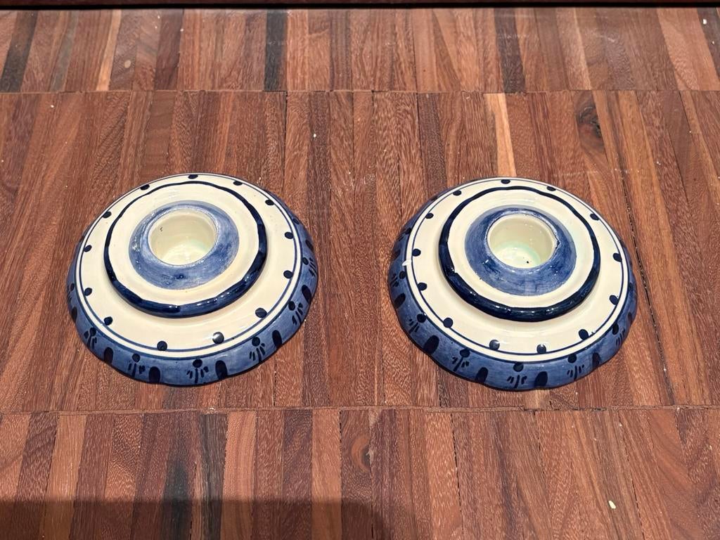 2 kandelaars Delfts blauw porcelein, Ophalen