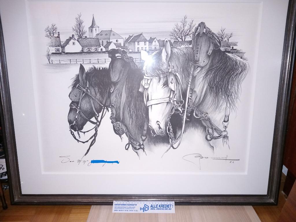 tekening Oscar Bonnevalle Paardenhoofden, Antiek en Kunst, Ophalen