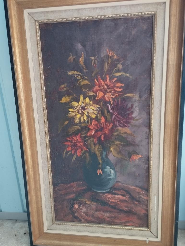 Schilderij met bloemen. Schilder onbekend maar oud 45x76 cm, Enlèvement
