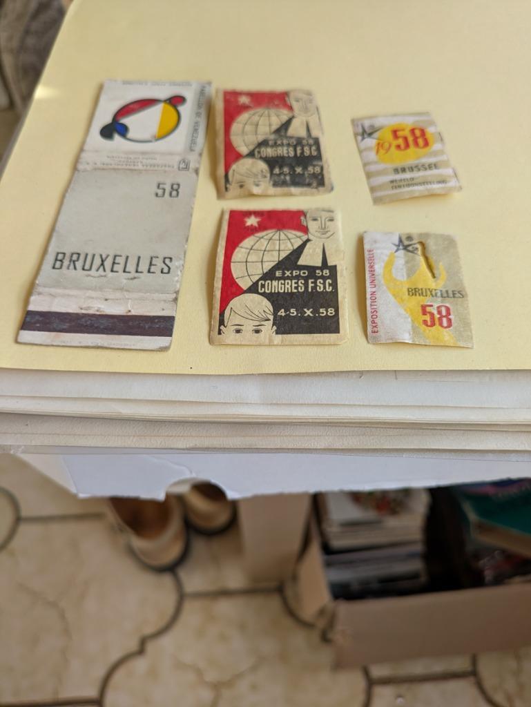 Expo 58 luciferetiketten, Verzamelen, Rookartikelen, Aanstekers en Luciferdoosjes, Ophalen of Verzenden, Gebruikt, Luciferdoosjes of -merken