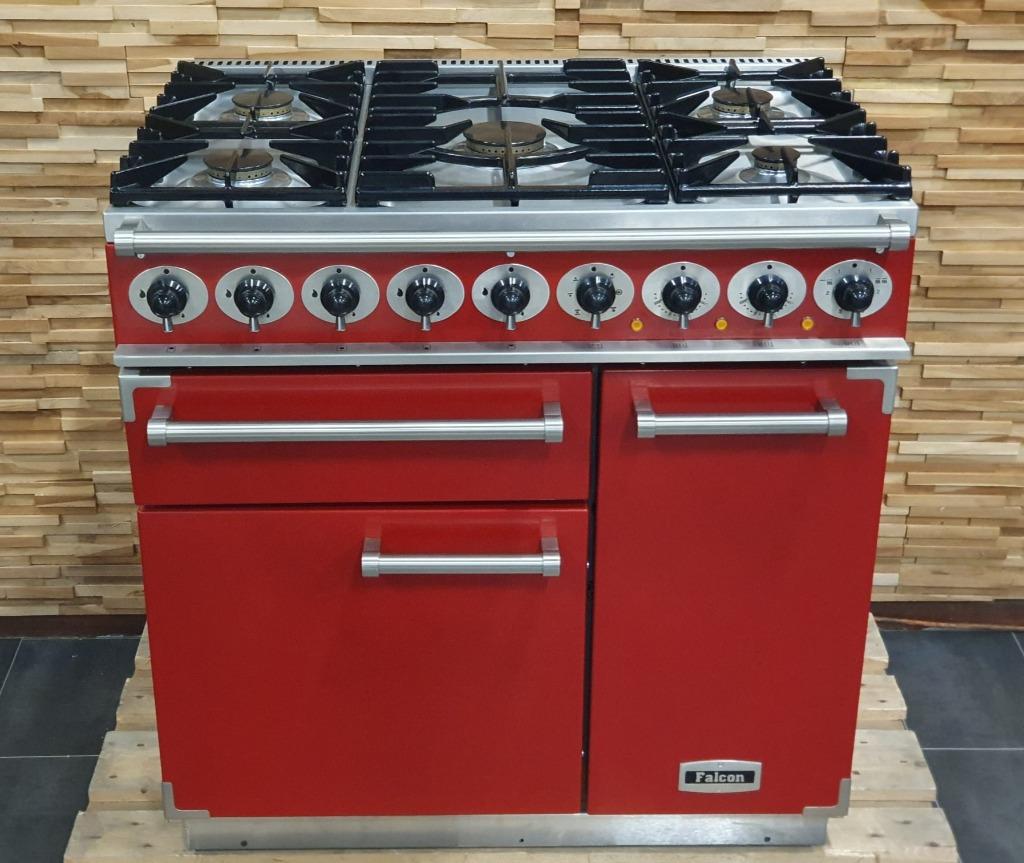 🔥Luxe Fornuis Falcon Deluxe 90cm rood 3 ovens NIEUW!, Ophalen, 60 cm of meer, Zo goed als nieuw, Energieklasse A of zuiniger
