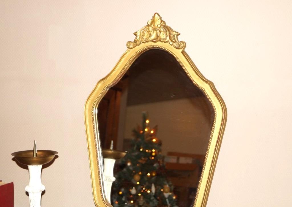 antiek gouden Louis xv spiegel met kuif H 70cm B 45cm, Minder dan 50 cm, Gebruikt, Ophalen of Verzenden, Minder dan 100 cm