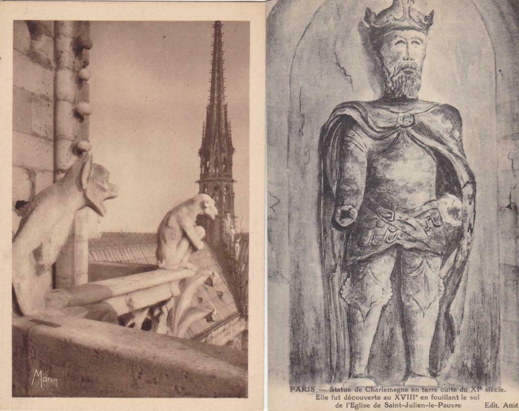 2 CP van: "kleine schilderijen Parijs" en standbeeld Karel d, Ophalen of Verzenden, Voor 1920, Ongelopen, Frankrijk