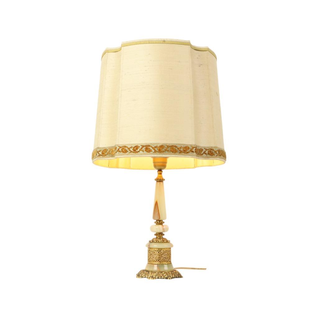 Fifties Vintage Tafellamp Onyx Marmer Messing Acanthus, Ophalen of Verzenden