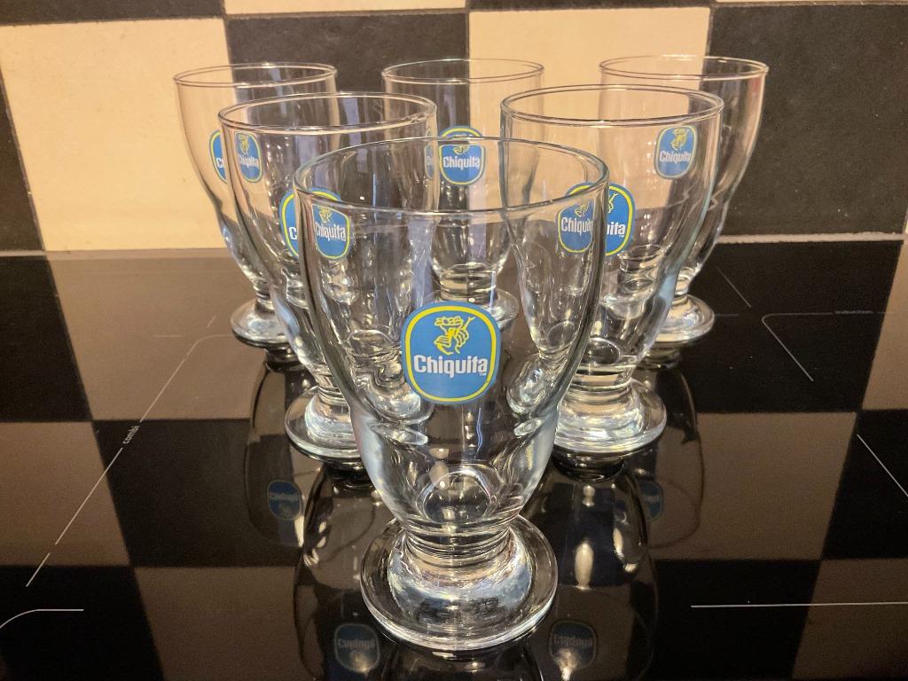 Set van 6 Vintage Glazen Chiquita Banana ijscoupes, Ophalen of Verzenden, Zo goed als nieuw, Glas