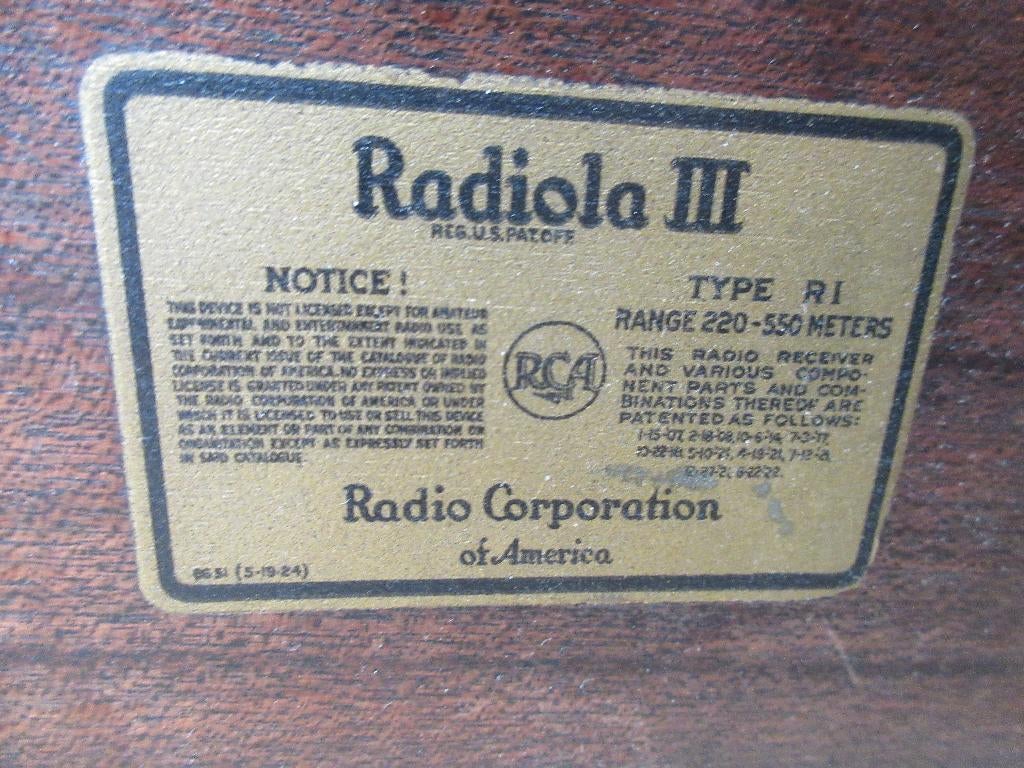 Radio tsf RCA Radiola 3 type RI 1924-25 in zeer goede staat, Antiek en Kunst, Ophalen of Verzenden