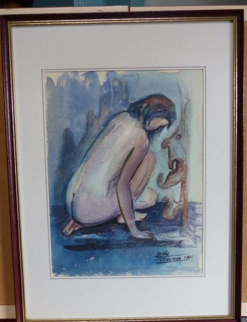 HERREMAN LODE, naakt, aquarel 1975, Ophalen of Verzenden