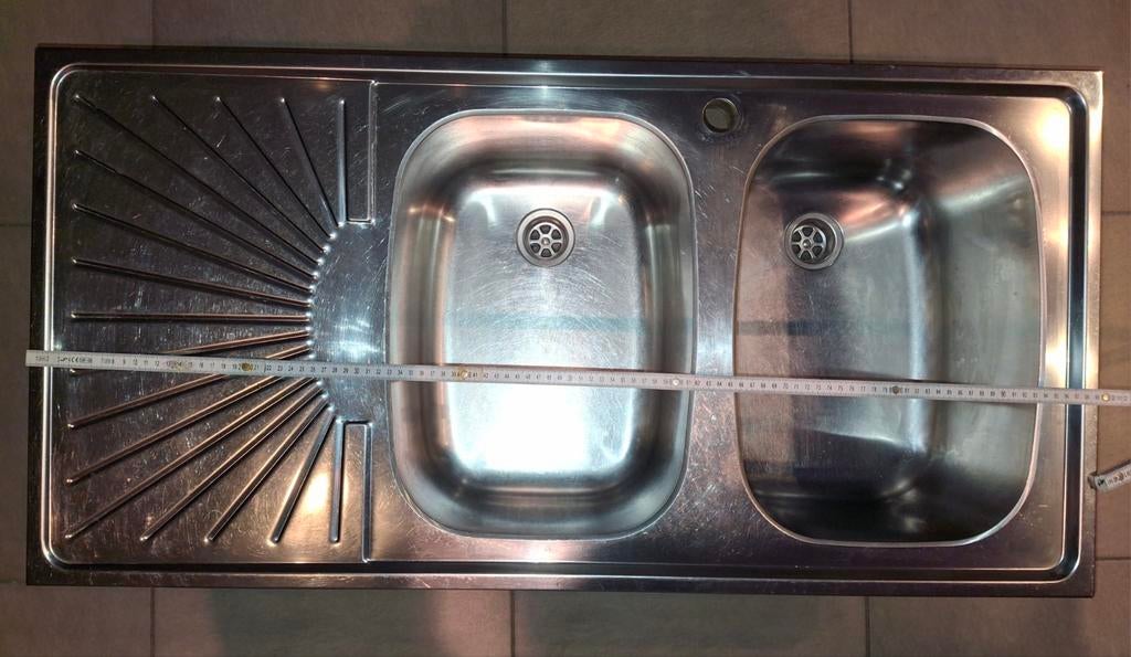 Dubbele inox wasbak, Huis en Inrichting, Keuken | Keukenelementen, Ophalen, Gebruikt, Overige kleuren, 100 tot 150 cm
